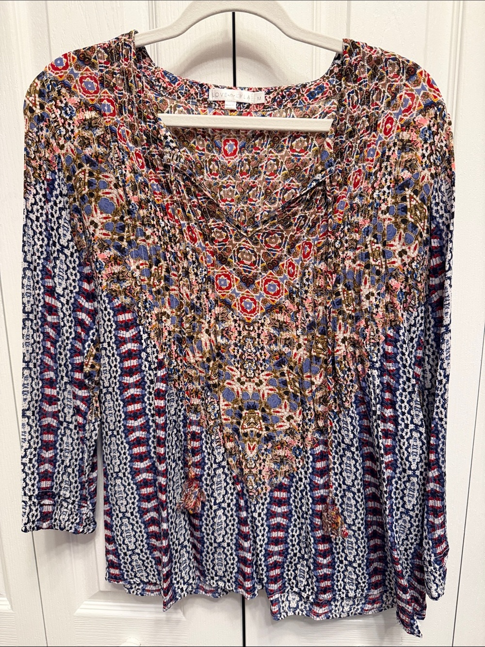 Love Kyla Multicolor V-Neck Printed Tunic — Blue, Red, Pink